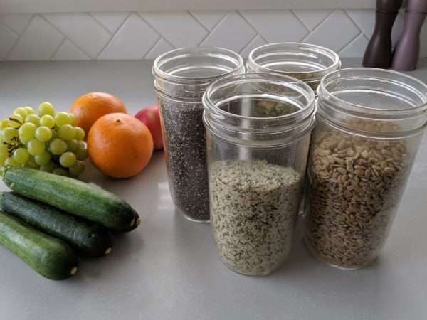 Zero Waste for beinners mason jars with seeds and naked produce