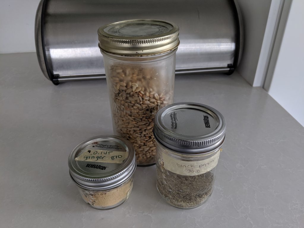 Three different sizes of mason jars; small 125 mL, regular 250 mL, large 750 mL wide mouth mason jar