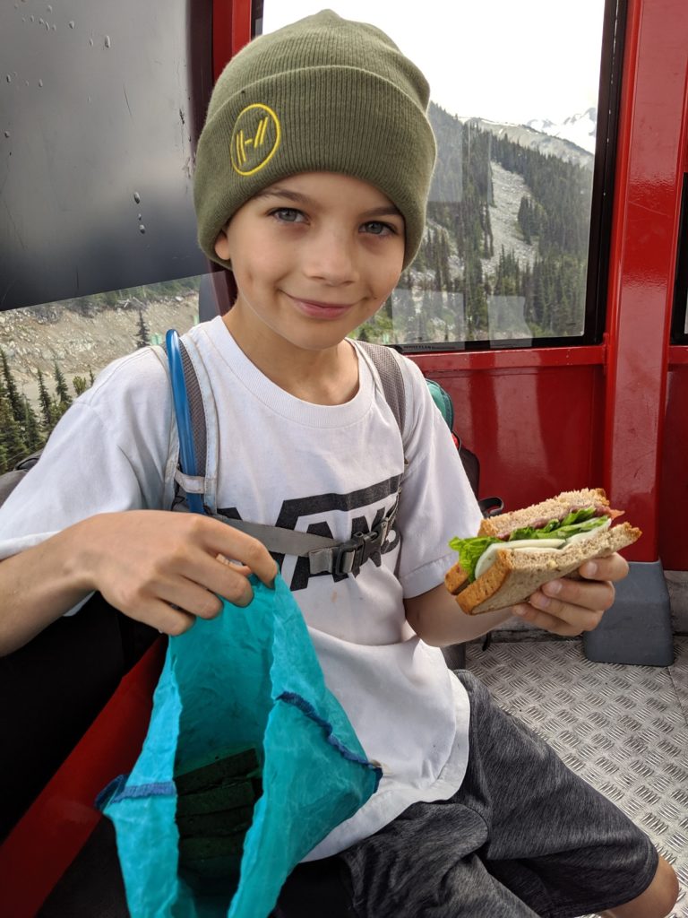 Eating a sandwich on the gondola